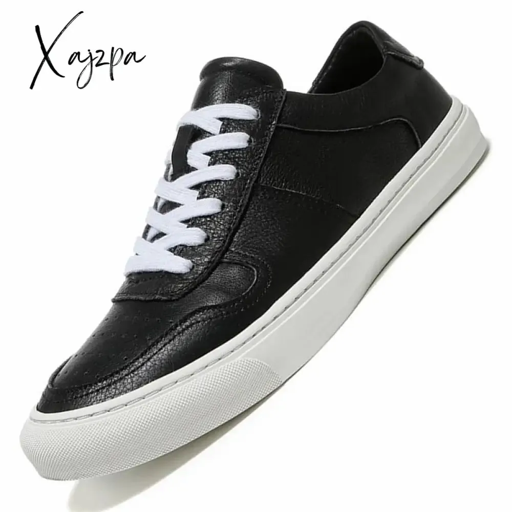 Xajzpa - Men Casual Shoes Luxury Brand Fashion Black White Sneakers Men 100% COw Leather Breathable Soft Walking Footwear