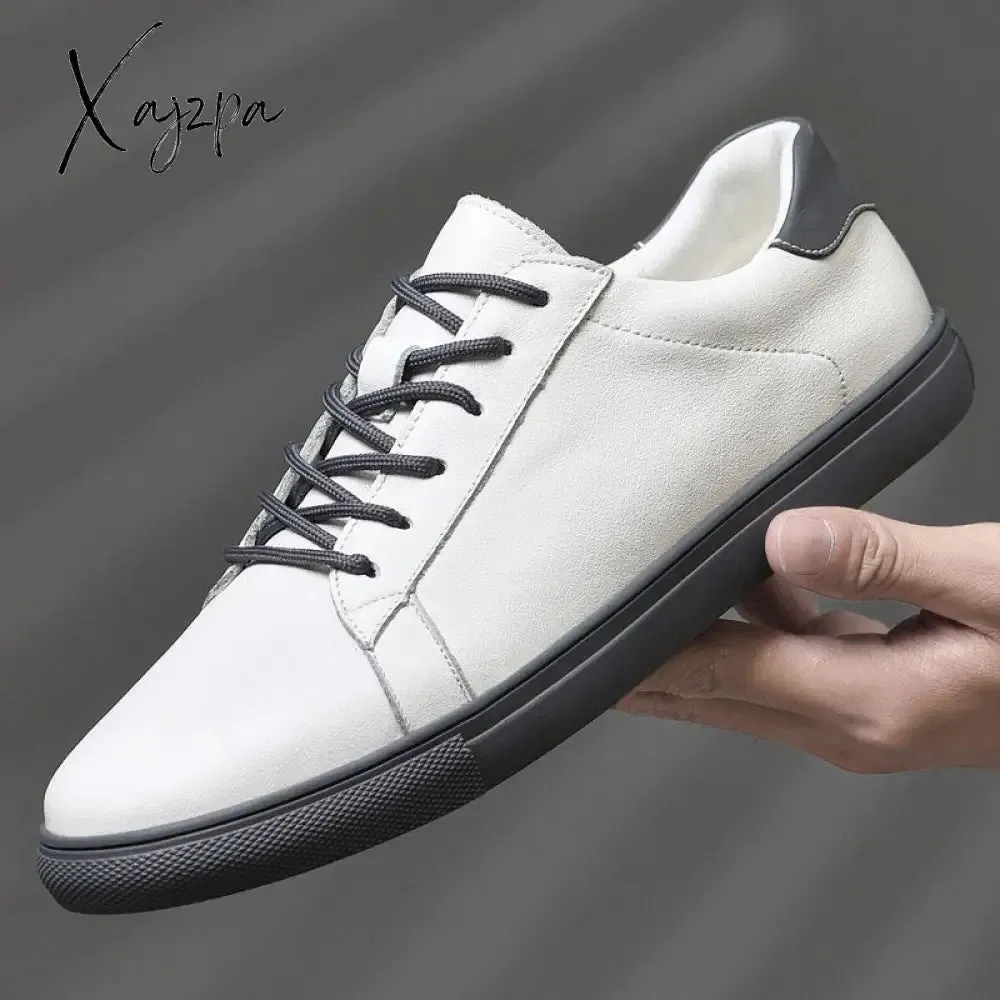 Xajzpa - Men Casual Shoes Luxury Brand Fashion Black White Sneakers Men 100% COw Leather Breathable Soft Walking Footwear