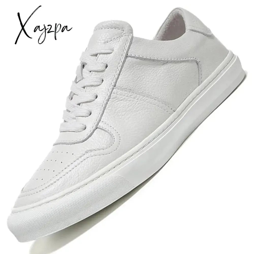 Xajzpa - Men Casual Shoes Luxury Brand Fashion Black White Sneakers Men 100% COw Leather Breathable Soft Walking Footwear