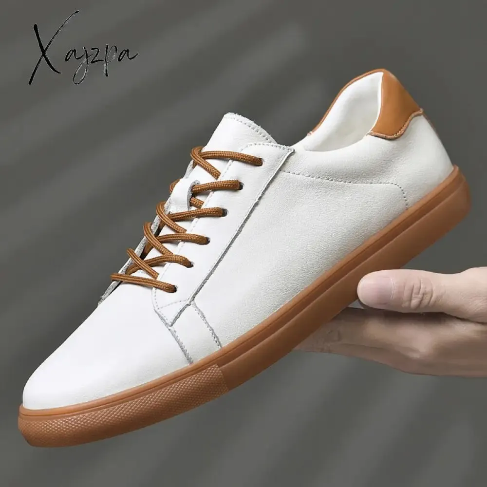 Xajzpa - Men Casual Shoes Luxury Brand Fashion Black White Sneakers Men 100% COw Leather Breathable Soft Walking Footwear