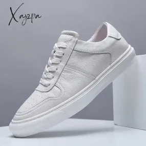 Xajzpa - Men Casual Shoes Luxury Brand Fashion Black White Sneakers Men 100% COw Leather Breathable Soft Walking Footwear