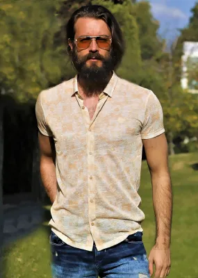 Yellow Linen-Blend Print Shirt